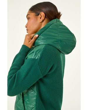 Roman Diamond Quilted Hooded Mix Jacket - Green