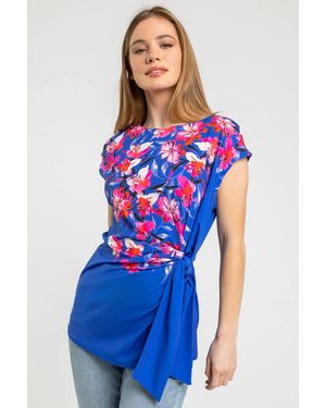 Roman Petite Floral Print Knot Detail Top - Blue