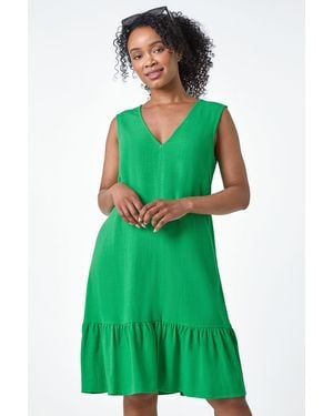 Roman Petite Cut Out Back Linen Blend Dress - Green