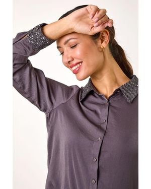 Roman Sequin Collar And Cuff Shirt - Purple