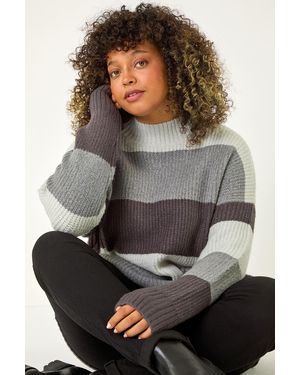 Roman Curve Colour Block Stripe Knit Jumper - Grey