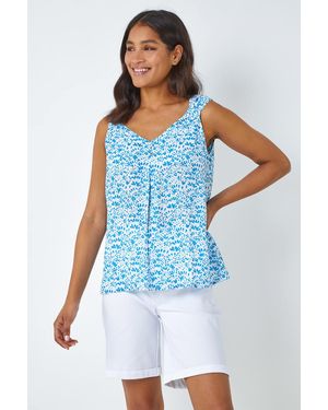 Roman Ditsy Print Pleat Front Cami Top - Blue