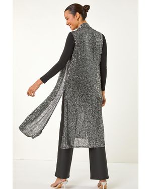 Roman Sequin Longline Stretch Cardigan - Grey