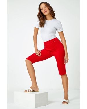 Roman Denim Stretch Knee Length Pedal Pusher - Red