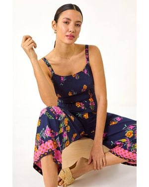 Roman Floral Border Jumpsuit - Blue