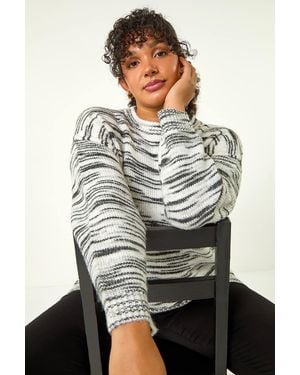 Roman Curve Broken Stripe Knit Jumper - Grey