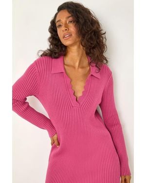 D.u.s.k Scallop Detail Midi Knit Dress - Pink