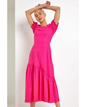 D.u.s.k Square Neck Asymmetric Tiered Midi Dress - Pink