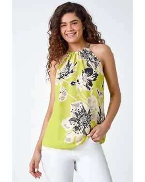 Roman Floral Halterneck Top - Yellow