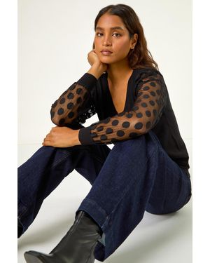Roman Polka Dot V-Neck Sleeve Knit Jumper - Blue