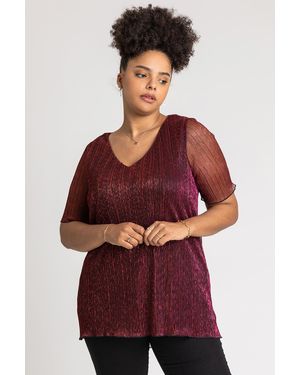 Roman Curve Metallic Plisse Top - Red