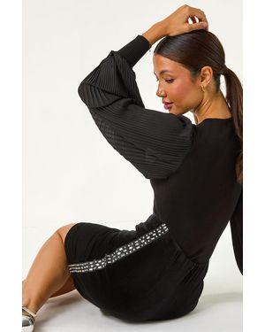 Roman Diamante Trim Velvet Skirt - Black