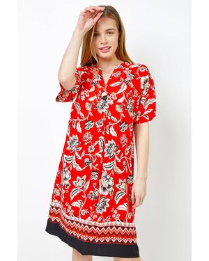 Roman Petite Contrast Floral Print Shirt Dress - Red