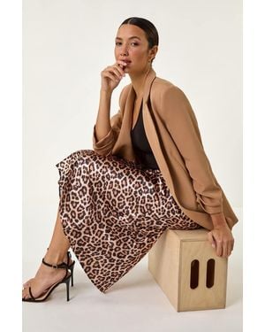 Roman Woven Animal Print Satin Skirt - Brown