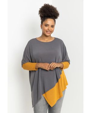 Roman Curve Colourblock Asymmetric Snood Tunic Top - Multicolour
