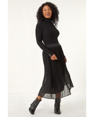 Roman Petite Crystal Pleated Skirt - Black