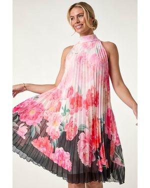 Roman Petite Floral Halter Pleat Dress - Pink