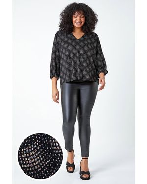 Roman Curve Glitter Sparkle Tunic Top - Pink