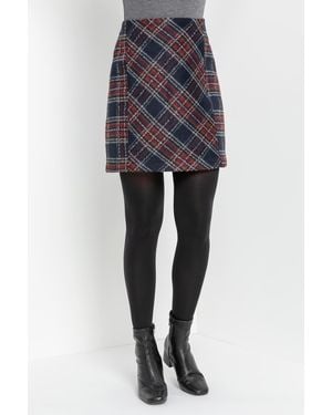 Roman Brushed Check Print Panelled A Line Skirt - Blue
