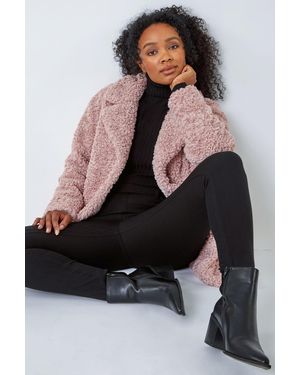 Roman Petite Longline Teddy Coat - Black