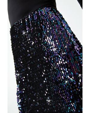 Roman Sequin Embellished Velour Stretch Skirt - Blue