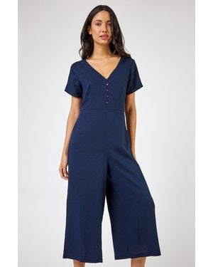 Roman Cotton Blend Culotte Jumpsuit - Blue