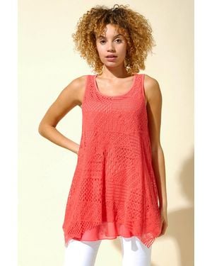 Roman Stretch Lace Hanky Hem Vest Top - Pink