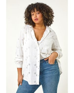 Roman Curve Broderie Collared Shirt - White