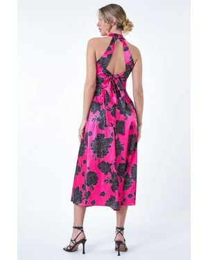 D.u.s.k Floral Satin Look Halter Midi Dress - Pink