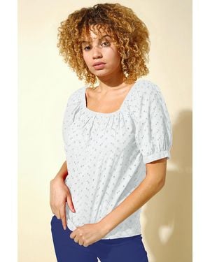 Roman Broderie Square Neck Top - White