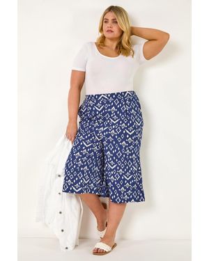 Roman Curve Ikat Print Wide Leg Culottes - Blue