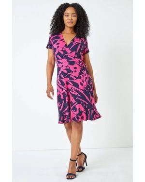 Roman Petite Abstract Print Wrap Dress - Red