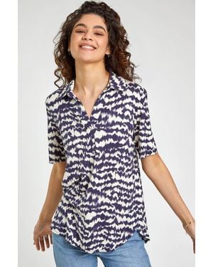 Roman Abstract Print V-Neck Jersey Top - Blue