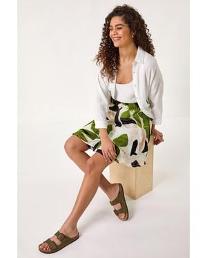 Roman Leaf Print Short Skirt - Green