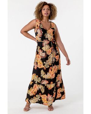 Roman Curve Paisley Print Maxi Dress - Orange