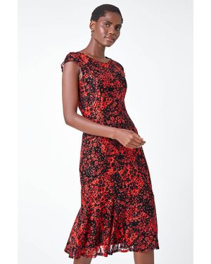 Roman Ditsy Floral Stretch Lace Dress - Red
