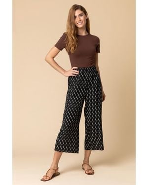 Roman Paisley Print Cropped Culotte Trousers - Black