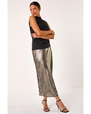 Roman Metallic Bias Cut Midi Skirt