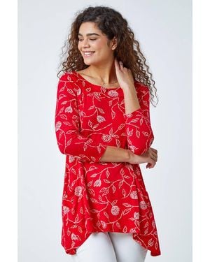 Roman Floral Print Swing Stretch Top - Red