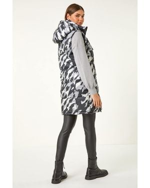 Roman Camo Print Longline Hooded Gilet - Blue