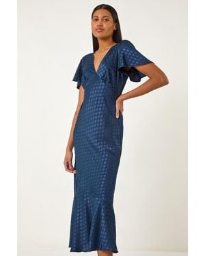 Roman Spot Print V-Neck Midi Dress - Blue