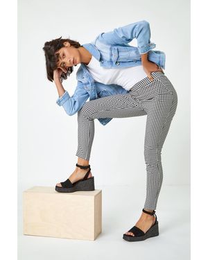 Roman Gingham Full Length Elastic Waist Trouser - Black