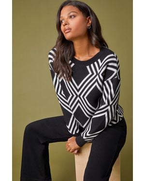 Lilly-and-Hope Diamond Print Knitted Jumper - Black