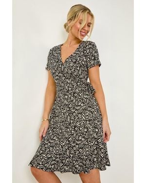 Roman Petite Stretch Abstract Print Wrap Dress - White