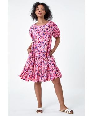 Roman Petite Floral Tiered Smock Dress - Pink