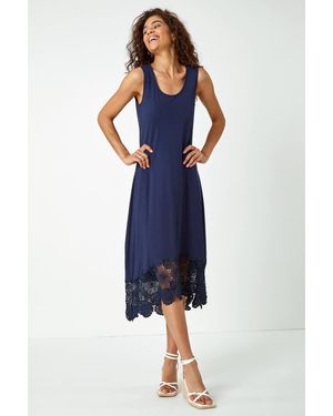 Roman Crochet Hem Stretch Midi Dress - Blue