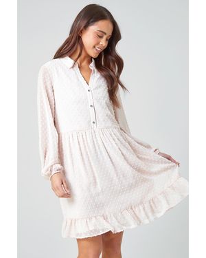 Roman Petite Textured Spot Tiered Frill Hem Dress - White