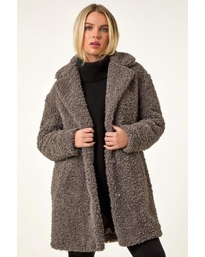 Roman Petite Teddy Longline Coat - Brown