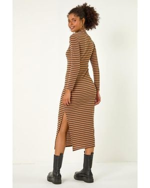 D.u.s.k High Neck Stripe Stretch Midi Dress - Multicolour