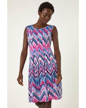Roman Abstract Print Panelled Dress - White